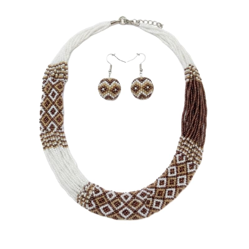 Collar gerdan ucraniano tradicional joyería de cuentas de semillas y pendientes multicolor