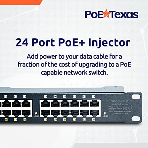 Image of PoE Texas 24 Multi Port PoE+ Injector with 48v 240w Power Supplies - 10 /100 /1000 Gigabit Passive Power Over Ethernet Means Versatility - 30W PoE Injector for WiFi Access Point, PTZ Camera, IP Phone