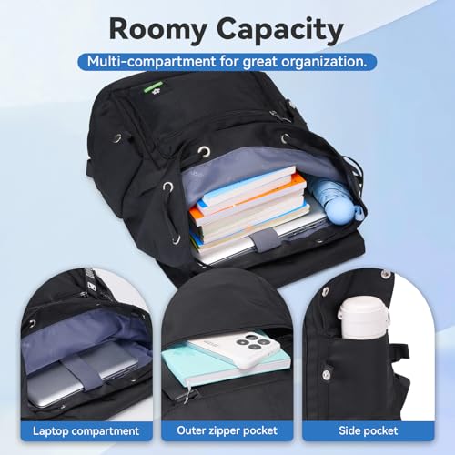 35L Large Capacity Lightweight Casual Backpack for Men Women,Water Resistant Durable Daypack fit 17.3inch Laptop Compartment for Travel,Hiking,Work(Black)2