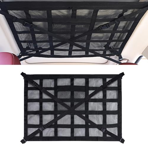 Ferianl Upgrade Car Ceiling Cargo Net Pocket, 31.5' x 20.9' Double-Layer Mesh Car Roof Storage Organizer, Universal Auto Accessories with Adjustable D-Buckle for SUVs, Road Trips, Camping Essentials