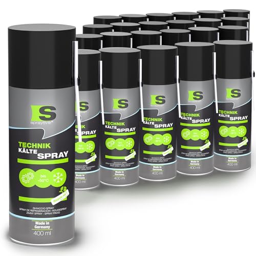 Spraytive 24 x 400 ml spray congélateur atelier : spray glacé, spray déglaçant jusqu'à -50 °C + rallonge de pulvérisation de 50 cm - Pour recherche...