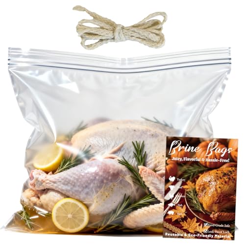 Turkey Brine Bag Kit Brining Bags for Turkey 25lb-35lb 2 Pack 26x22 Thickened Double Zipper No Leak Turkey Bags with Strings for Brining Meat Chicken Fish
