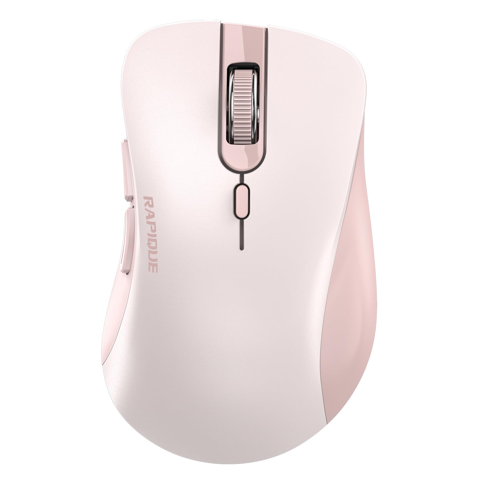 RAPIQUE Bluetooth Wireless Mouse - Dual Bluetooth & 2.4 GHz USB Receiver, Ergonomic Design, Quiet Clicks, Low Power - Multi-Device Compatibility for MacBook, Laptop, Computer, iPad Air/Pro (Pink)
