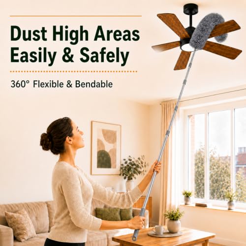 Image of Cobweb Duster with Extension Pole,Window Squeegee, 3-in-1 Kit
