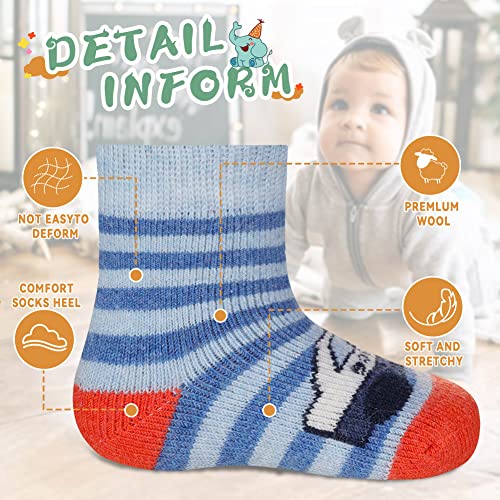 Eocom 6 Pairs Children's Winter Thick Warm Wool Socks Soft Kids Toddler Baby Girls Boy Thermal Crew Socks Random Color (Stripe Car, 1-3T) #TOP4