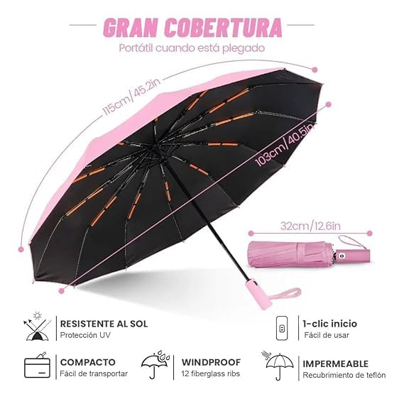 Image of 𝗗𝗮𝗻𝘇𝗲𝗿𝗮 𝗨𝗩 Travel Mini 𝗙𝗼𝗹𝗱𝗶𝗻𝗴 Ultra Compact pastel Umbrella with Case, Manual Open 12 Ribs Lightweight Portable, Small Sun & 𝗥𝗮𝗶𝗻 𝗣𝗼𝗰𝗸𝗲𝘁 𝗨𝗺𝗯𝗿𝗲𝗹𝗹𝗮 for Men and Women- Use in Rain & Summer (PINK)