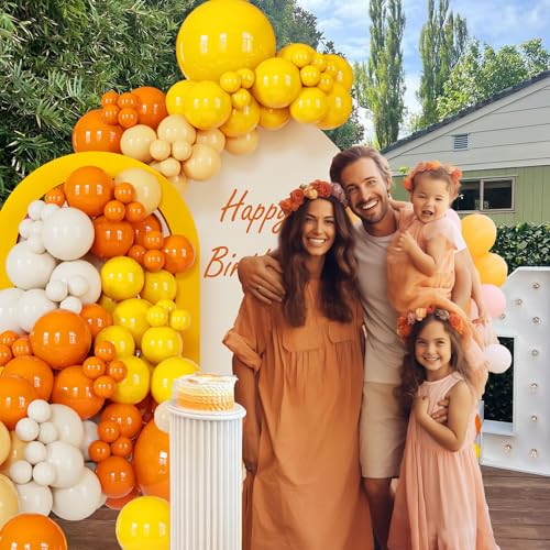 Image of Here Comes The Sun Balloon Arch Kit 136 Pcs Retro Burnt Orange, Mustard Yellow, Nude, Sand White Balloon Garland For Groovy Boho Baby Showers, Sunshine First Birthday Party, Sunset，Fall Celebrations