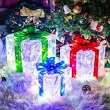 Set of 3 Christmas Lighted Gift Boxes - 65 LED Pre-Lit, Plug-in Light Up Presents Box - Decor for Christma Tree, Indoor Outdoor Home,Yard, Lawn - Ideal for Christma tree,Holiday, Party, Anniversary