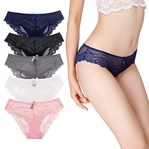 SPFASZEIV Women's Lace Briefs Silk Underwear Sexy Knickers Bikini Comfort Panties Lingerie Hipster 5 Pack Cover