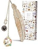 Buleens Bookmarks for Women Reading - Book Marks for Readers Book Lovers, Cute Gold Feather Luxury Fairy Personalized Metal Bookmark with Pendants, Pretty and Aesthetic Book Accessories Reading Gifts