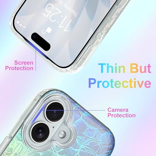 Image of AIGOMARA Cute Case for iPhone 17 Case for Women Girls [ Compatible with Magsafe ] Glitter Girly Aesthetic Rainbow Magnetic Protective Phone Cover, Fluorescent Iridescent Craquelure Pattern