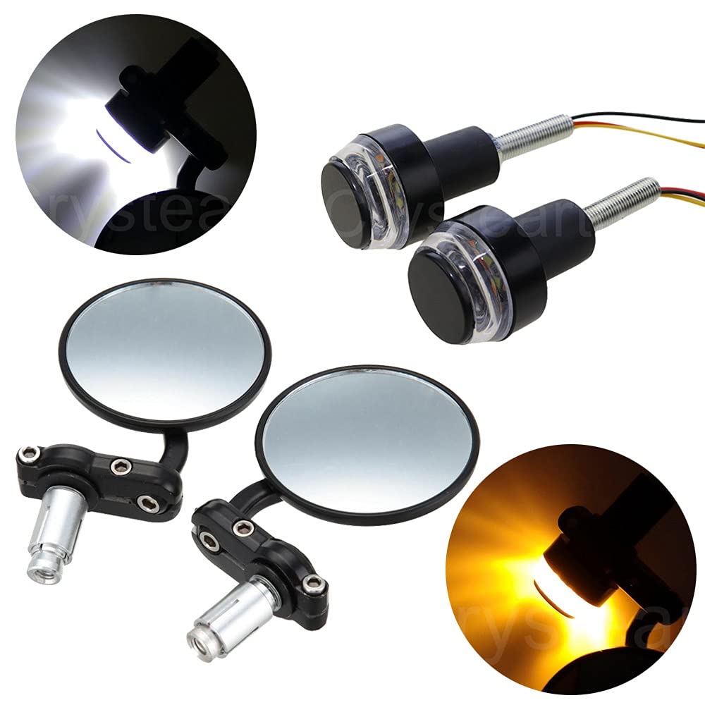 espejos retrovisores de motocicleta, Espejo de manillar de la motocicleta, motocicleta 3 "redondo de 7/8" 22 mm manillar, espejos de extremo de la vista trasera, espejo, señales de giro, compatibles c