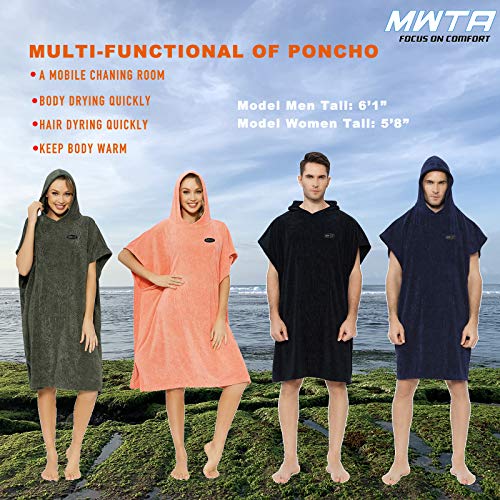 MWTA Surf Poncho Wechselmantel mit Kapuze Dicker Mikrofaser Wetsuit Wickeltuch mit Innentasche für Outdoor Sport Herren und Damen Schwarz