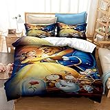  Enhome Literie Housse de Couette Polyester, Impression de Princesse animée en 3D Les Adolescents Garçon Fille Parure de Lit Housse de Couette Taies d\'oreiller (La Belle et la bête 2,200x200cm)