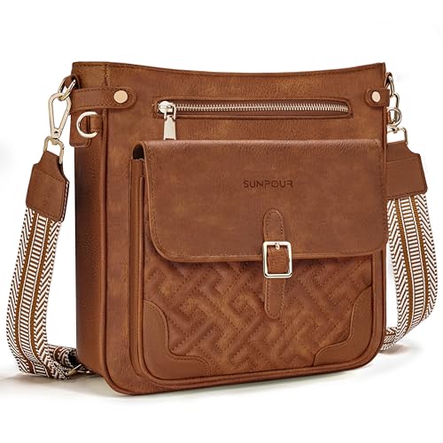 Image of large leather crossbody bags for women,Quilted crossbody purses | RFID Multi-Pocket Womens Crossbody Bag,Travel Purse with Pockets,Structured Cross Body Purse,Fits 10.9 inch iPad,Gift
