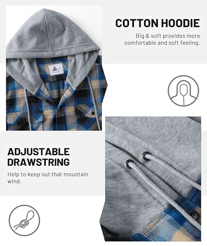 Men's Flannel Shirt Plaid Hoodie Stylish Long Sleeve Fall Casual Button Down Western Shirts with Flat Pocket3