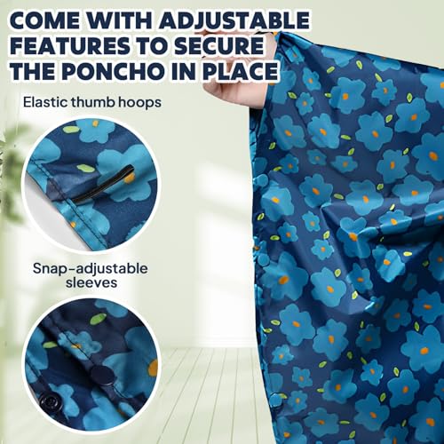 Stylish ANYOO Waterproof Rain Poncho in Blue Flower - Lightweight, Reusable Hooded Jacket for Outdoor Adventures - Image 4