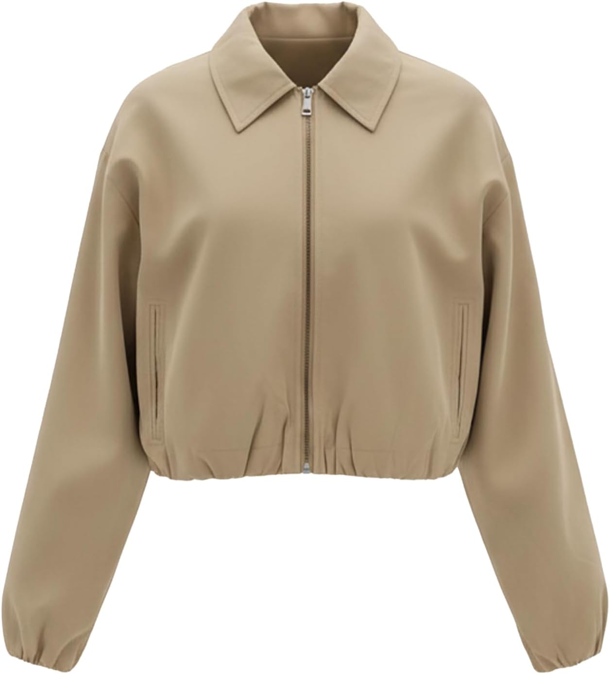 Women's Cropped Bomber Jacket Long Sleeve Zip Up Pilot Coat with Welt Pockets - Image 7