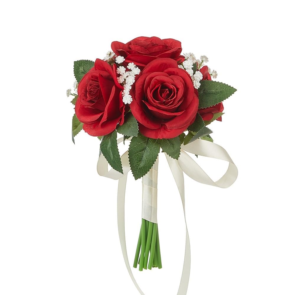 Huffa Red Elegant Fake Wedding Bouquets For Certificates | Bridesmaid Floral Arrangements(Red)