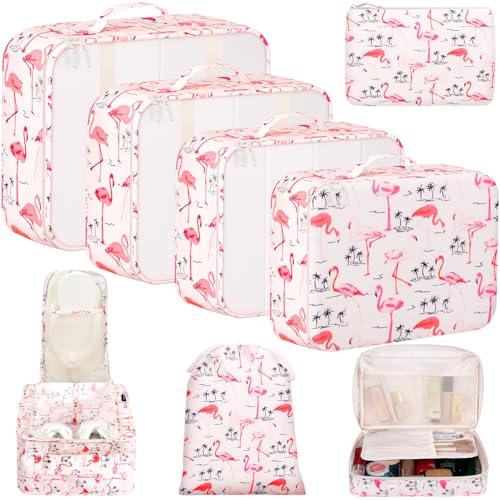 Image of BAGAIL 8 Set Packing Cubes Luggage Packing Organizers for Travel Accessories-Pink Flamingo