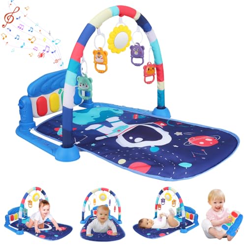Baby Play Mat, Baby Gym Funny Play Piano Tummy Time Baby Activity Mat with 5 Infant Sensory Baby Toys, Kick Piano for Infant Activity Mat for Newborn Baby 0 to 3 6 9 12 Months (Astronaut)