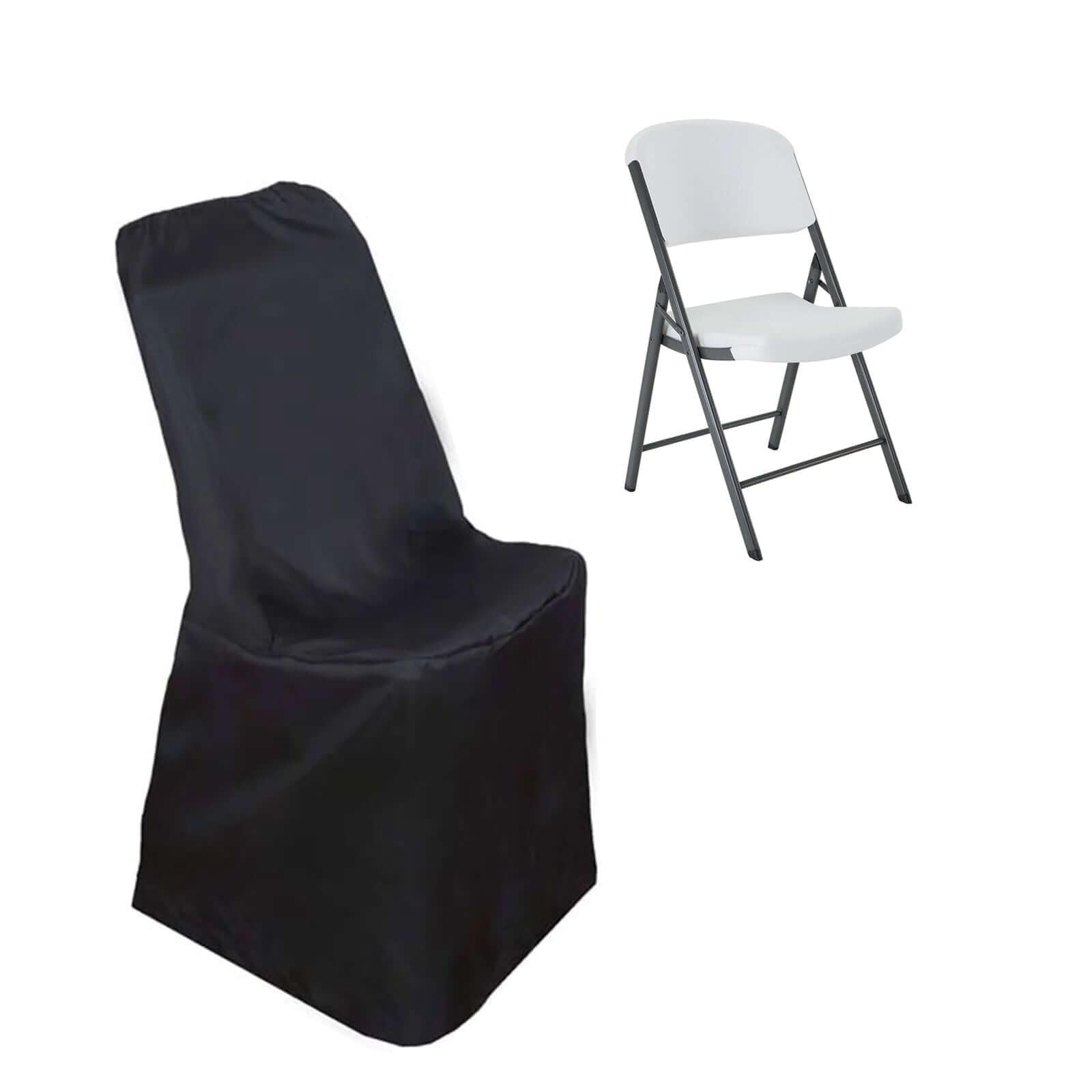 BalsaCircle 10 pcs Black Lifetime Folding Polyester Chair Covers for Party Wedding Linens Decorations Dinning Ceremony Reception Supplies