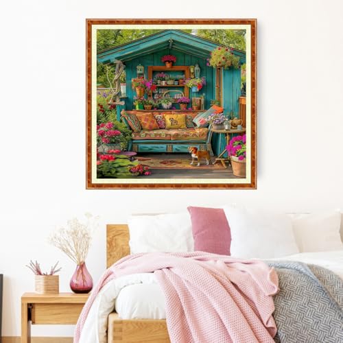 Image of Joyhoor Stamped Cross Stitch Kits for Beginners Needlepoint Kits for Adults Embroidery Kits 11CT Counted Cross Stitch Kits Printed Embroidery Pattern-A Corner of a Beautiful Garden 18x18 inch