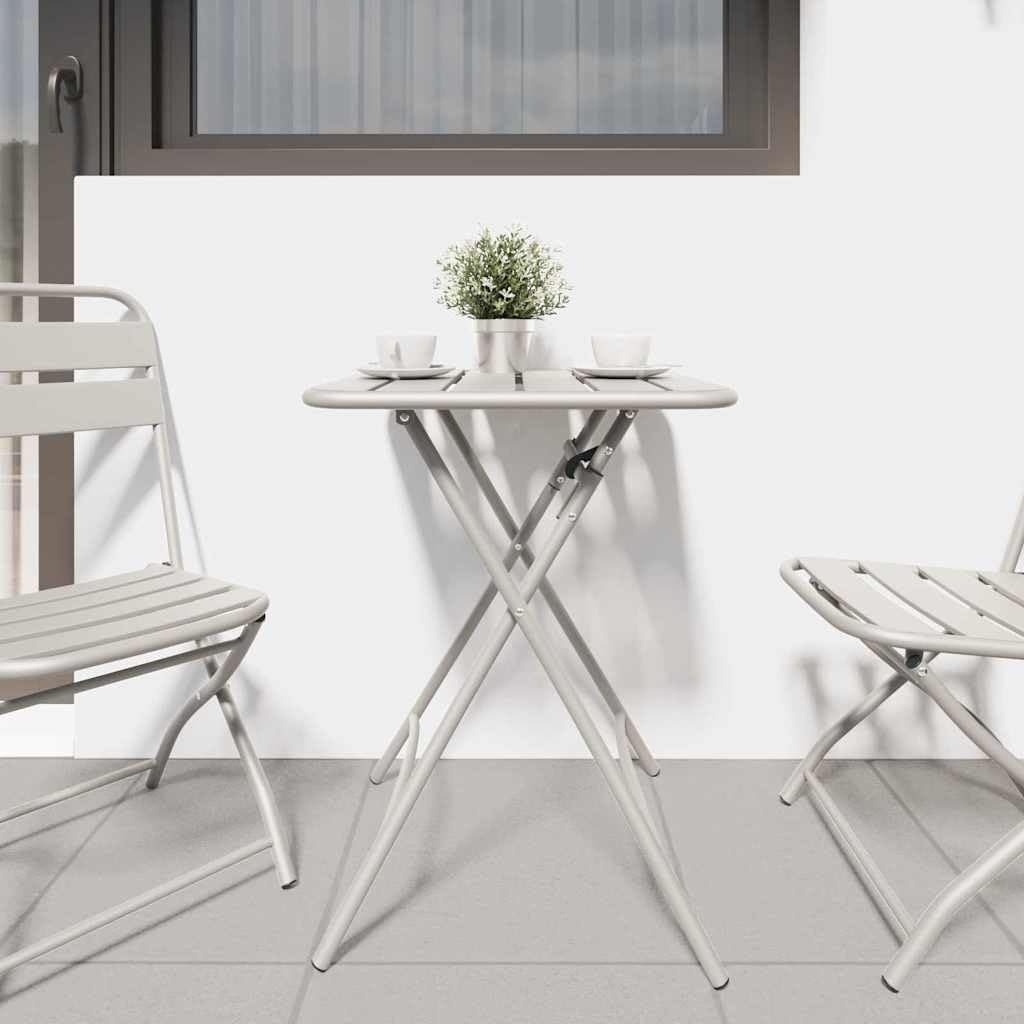 Stolik bistro beżowy, 55 x 55 x 72,5 cm, wykonany ze stali malowanej proszkowo, składany, do ogrodu, na taras, balkon, kemping, piknik, do użytku na świeżym powietrzu