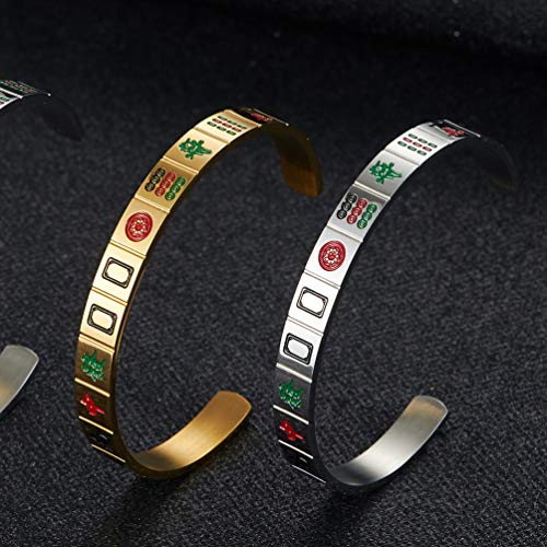 Men's Women's Stainless Steel Creative Mahjong Cuff Bangle Bracelet Lucky Mah Jong Mah-Jongg Personalized Jewelry4