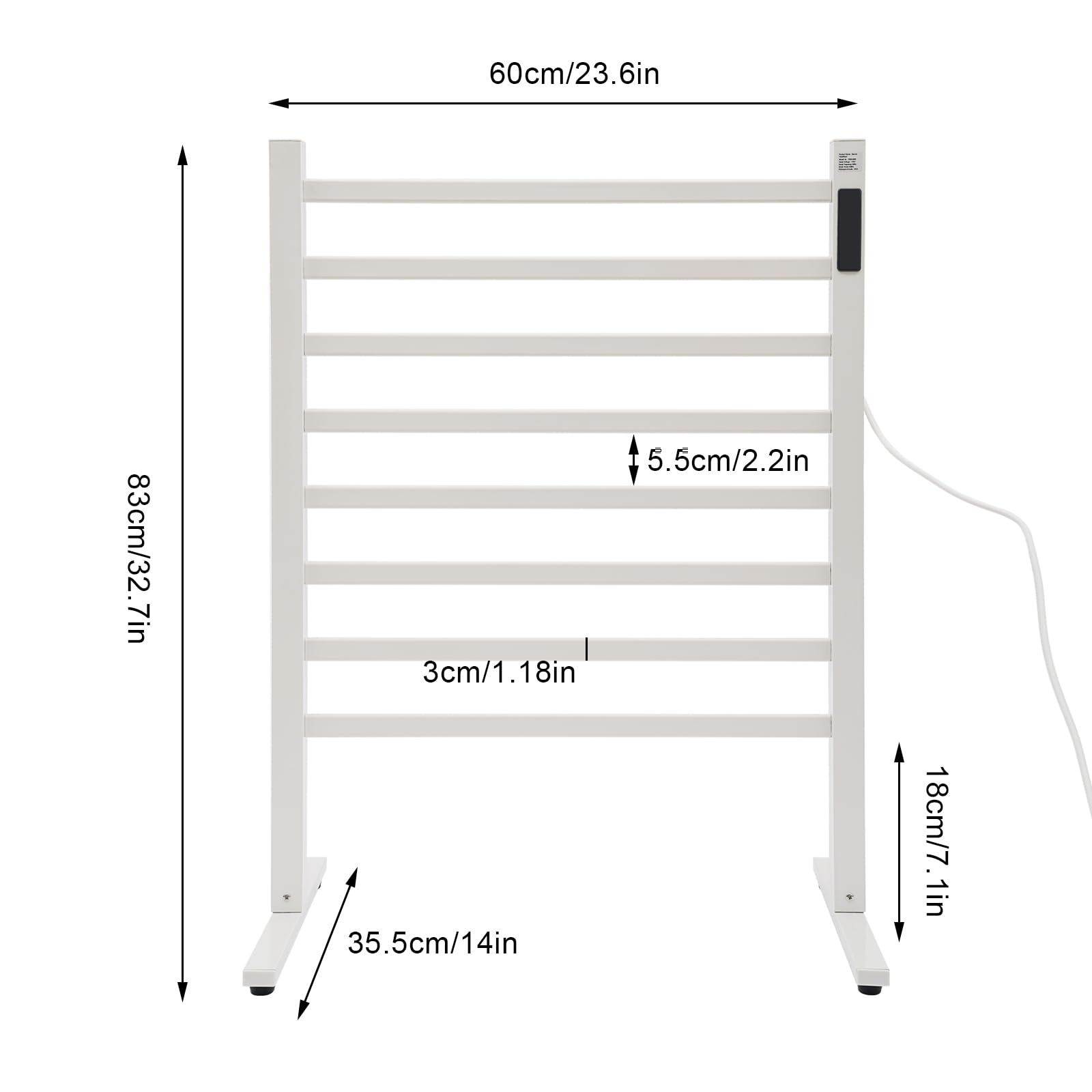 Scaldasalviette elettrico, autoportante, con indicatore LED, 1 – 24 ore, temperatura costante 45 – 65 ℃, scaldasalviette elettrico