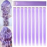 MQY COLOR 9 PCS 21'' Light Purple Hair Accessories Wig Pieces Clip in Colored Hair Extensions for Girls Party Highlights Synthetic Long Straight Colorful Hairpieces for Girls Women(Light Purple)