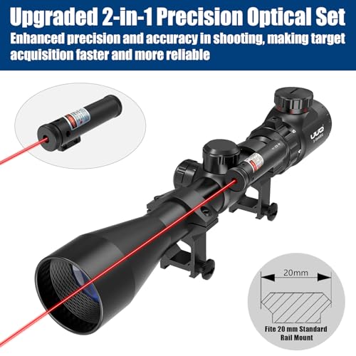 UUQ 3-9×40 Rifle Scope with Gun Laser, Red/Green Illumination, and Rangefinder Reticle - for Hunting, Airsoft, and Pellet Guns,Waterproof and Fog-Proof,Fits 20mm Free Mounts,Includes Batteries