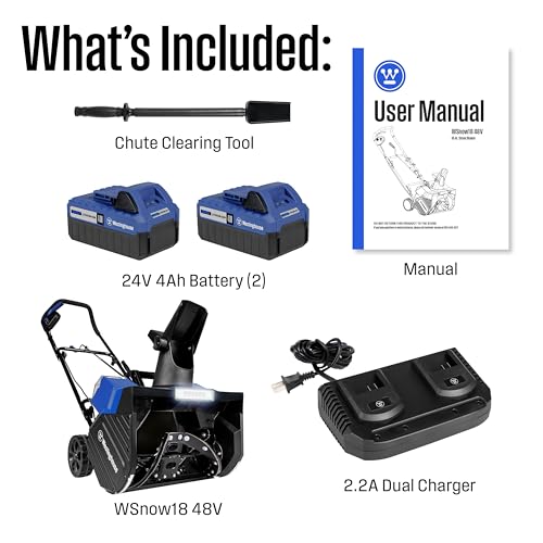 Image of Westinghouse WSnow18 48V Cordless Snow Blower 18 Inch Kit, Steel Auger, LED Light, 1200W Brushless Motor, 25ft Throwing Distance, Plows 650lbs /min, Compatible with Snow Joe Batteries