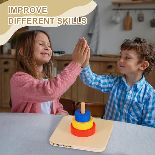 Image of MONTESSORI OUTLET 3 Colored Discs on Vertical Dowel for 0-3 Years Montessori Education at School and Home