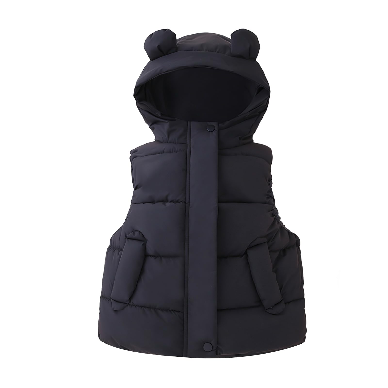 JiAmy Gilet Imbottito per Bambini, Cappotto Senza Manica con 2 Tasche e Cappuccio Abbigliamento Leggero Minimalista per 1-5 Anni