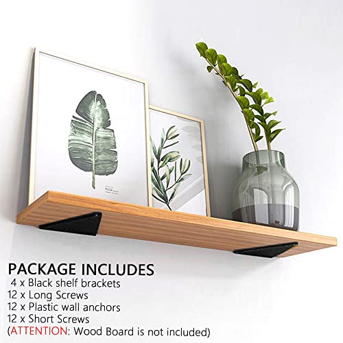 Floating Shelf Bracket - 4 Inch Triangle Brackets For Shelves, Hidden Shelf Bracket, Floating Shelves Brackets, Heavy Duty Floating Shelf Hardware, Wall Mount Shelf Brackets & Supports 4 Pack Black #TOP6