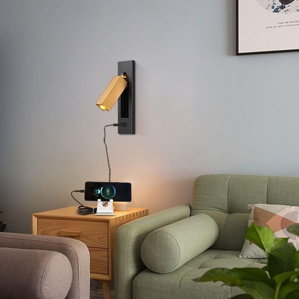 Lampa ścienna LED, 2 sztuki, regulowana lampka do czytania przy łóżku z portem ładowania USB, 3 W, 3000 K, antyczny mosiądz, naścienna lampa punktowa