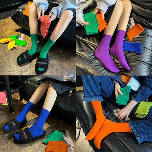 Image of Womens Colorful Basic Sock -Unique Knit Cotton Crew Socks 3 Pack