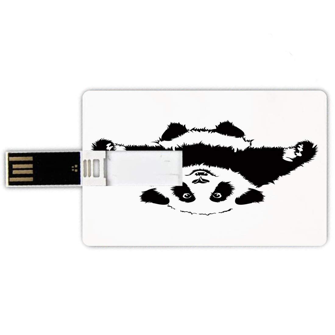 32GB USB Flash Drives Credit Card Shape Panda Memory Stick Bank Card Style Funny Panda Wants to Hug and Cuddle Adorable Friendly Cartoon Illustration Print,Black White Waterproof Pen Thumb Lovely Jump