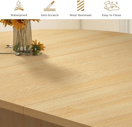 41 in-78 in Extendable Dining Room Table for 4-8, Round Expandable Kitchen Table with Fluted Base, Modern Farmhouse Oval Dinner Tables for Dining Room Kitchen Living Room (Natural) - 3