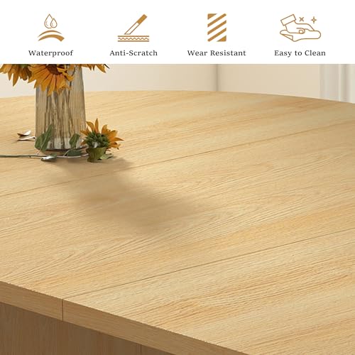 Image of 41 in-78 in Extendable Dining Room Table for 4-8, Round Expandable Kitchen Table with Fluted Base, Modern Farmhouse Oval Dinner Tables for Dining Room Kitchen Living Room (Natural)