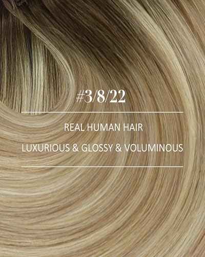 Image of YoungSee Balayage Hair Extensions Clip ins Real Human Hair Clip in Extensions Ease of Use for Beginners Clip in Human Hair Extension Walnut Brown Ombre Light Brown with Blonde 24 Inch 120G 7Pcs