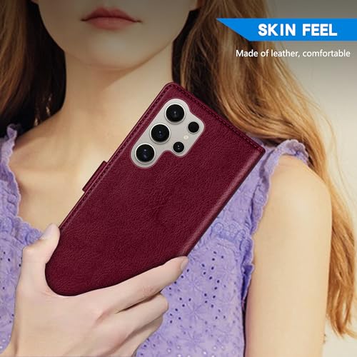 Image of ZZXX for Galaxy S25 Ultra Wallet Case Magnetic Closure 6.8 inch,Wine Red