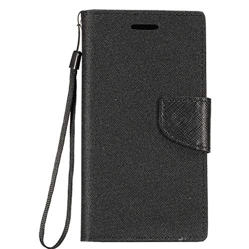 Z-Gen - Compatible With Lg K40, Harmony 3, Xpression Plus 2 (2019) Lm-X420, Lg Solo Lte L423Dl - Denim Fabric Flip Wallet Phone Case - Ct5 Black #TOP2