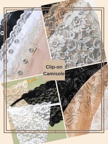 Image of FIMS - Fashion is my style Cotton Lace Clip-on Camisole for Womens,Floral Pattern with Snap Button Closure, Adjustable,Combo Pack, Black White Beige, Free Size