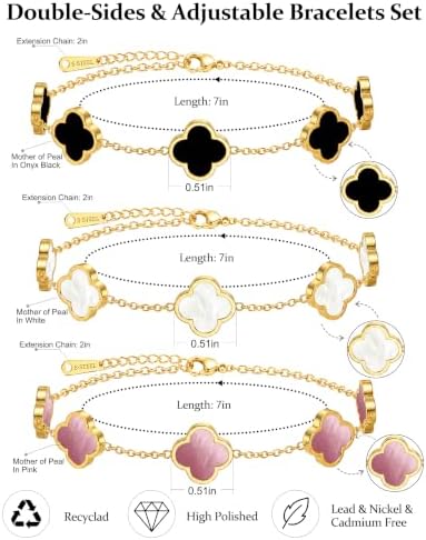 BAREEK Four Leaf Clover Bracelets for Women,Lucky Sets in White Black Pink — view 8