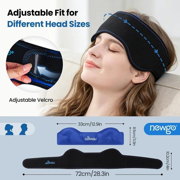 Image of NEWGO Headache Ice Pack Head Wrap for Migraines, FSA Eligible, Cold Pack Head Ice Therapy Wrap for Headache Relief, Tension, Sinus Pain, Chemo, Head Injuries
