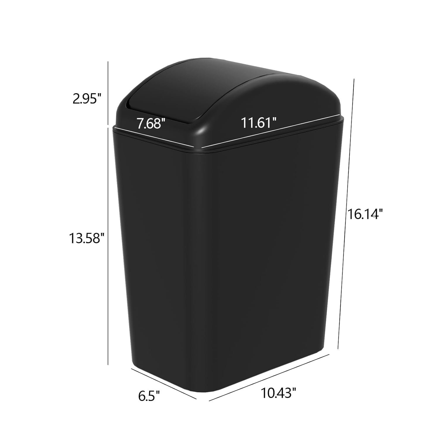 4.2 Gallon Wastebasket with Swing Lid, Plastic Slim Garbage Can, Trash Bin for Kitchen Bedroom Office(Black)