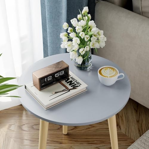 Image of End Table Wooden Side Table Foldable Round Shaped Side Table /Tea Coffee Breakfast Table Modern Living Room,or Apartments (Grey Natural)