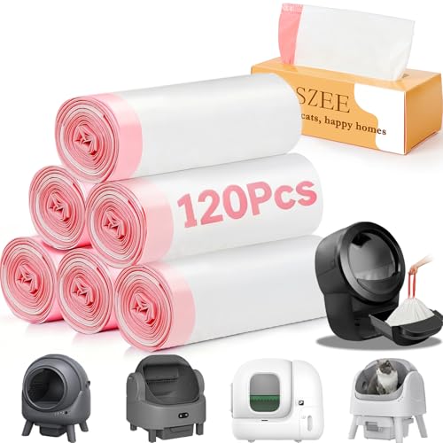 SZEE 120 Pack Automatic Waste Bags Compatible with Litter Box Robot 3/4 and Other Automatic Cat Litter Box, Waste Drawer Liners Bags Heavy Duty, Thick Self-cleaning Cat Litter Box Liners
